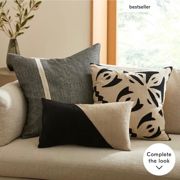 West Elm, Cotton Linen & Velvet Corners Pillow Cover x2, Black/ Tan, 12”x21” - Picture 2 of 4